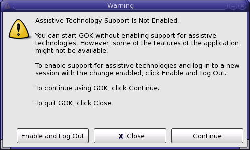 Shows GOK Warning window.